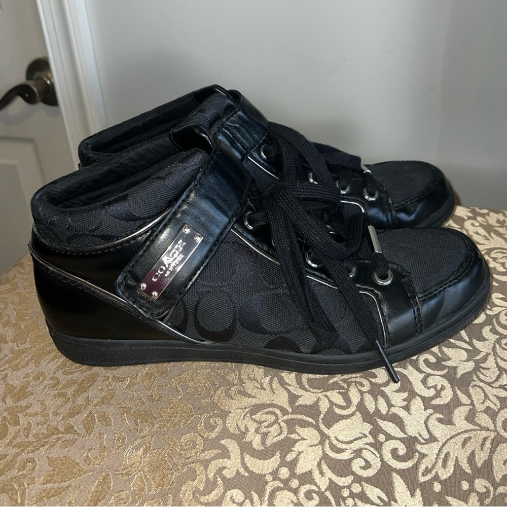 Vintage Coach Zany Mid Top Signature Pattern Logo Sneakers Black | Women's S8B